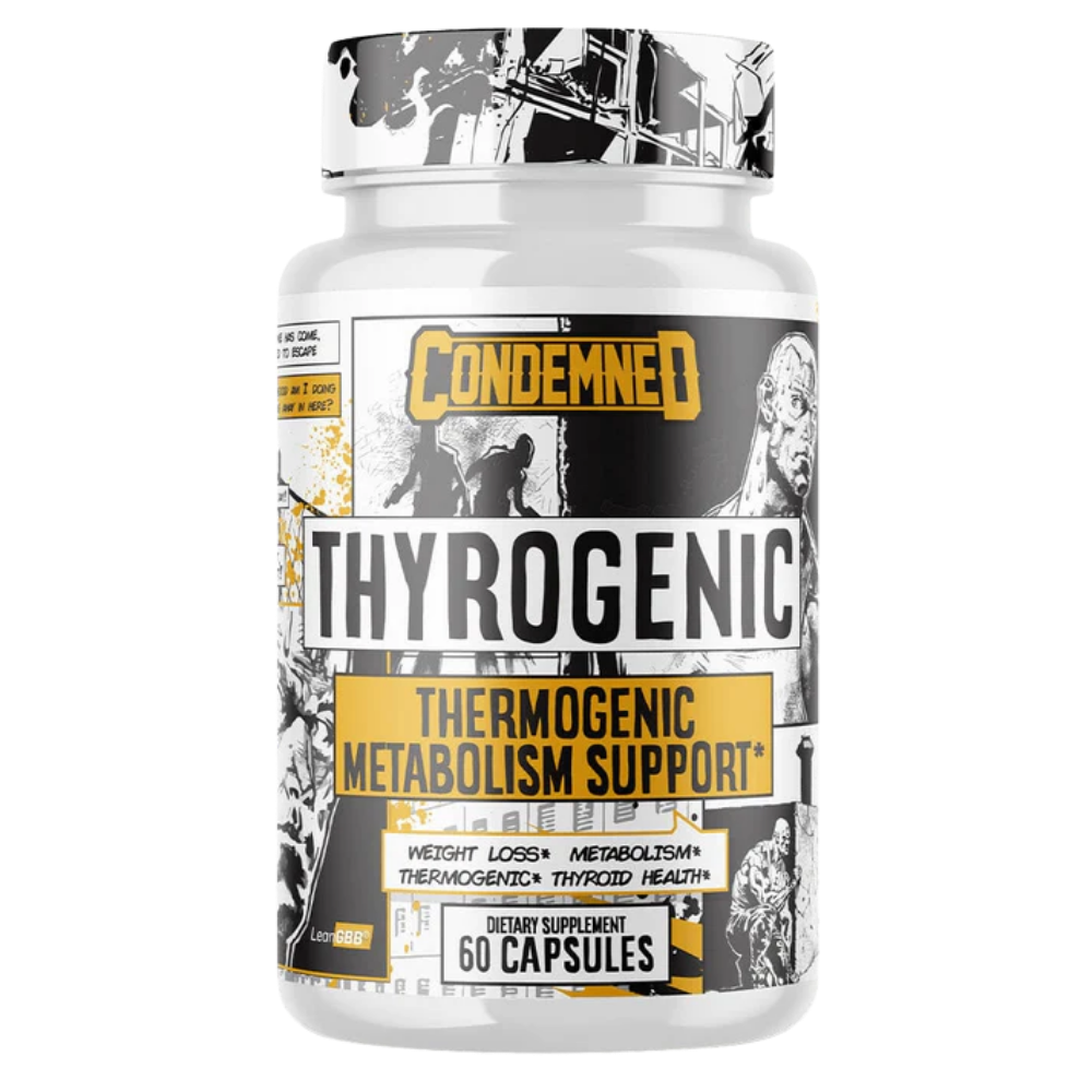 Supplement bottle labeled 'Condemned Thyrogenic' on a white background