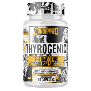 Supplement bottle labeled 'Condemned Thyrogenic' on a white background