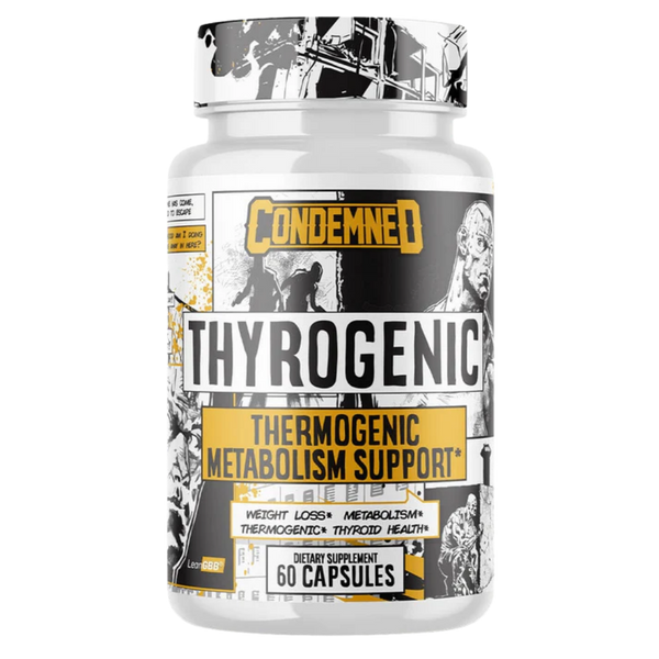 Supplement bottle labeled 'Condemned Thyrogenic' on a white background