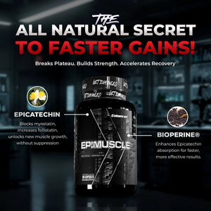 Enhanced Epimuscle 60c ingredient facts and information on a dark background