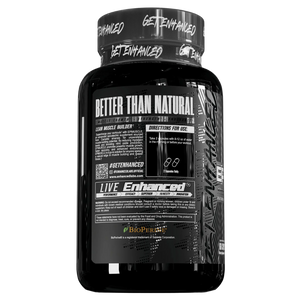 Enhanced Epimuscle 60c product information on the side of the bottle on a white background