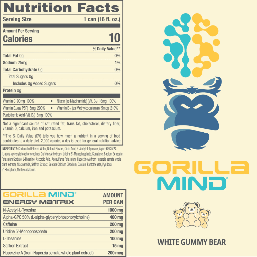  Gorilla Mind Energy Single Can White Gummy Bear 