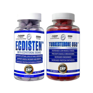 A bottle of Hi-Tech Pharmaceuticals Ecdisten and Turkesterone 650 on a white background.