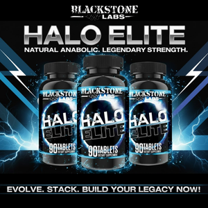 Halo Elite promotional banner with 3 bottles of halo elite and the name of the supplement in gray text.