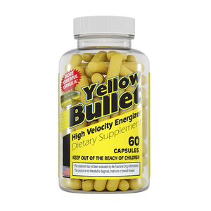 Yellow Bullet High Velocity Energizer dietary supplement bottle on a white background