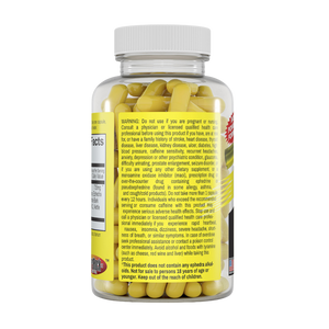 Supplement bottle with yellow capsules and a white cap on a white background