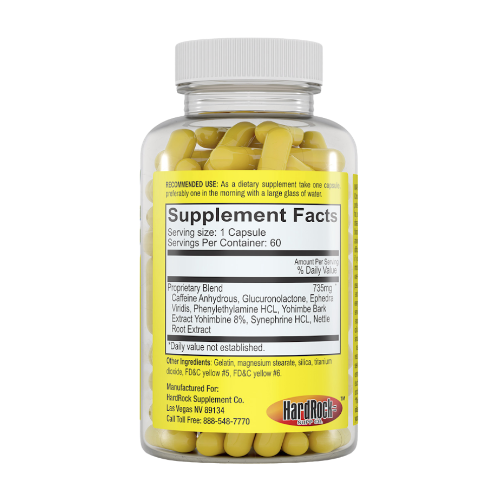 Yellow Bullet High Velocity Energizer dietary supplement bottle on a white background