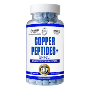 Hi-Tech Pharmaceuticals Copper Peptides 120mcg 90 Tablets bottle on a white background.