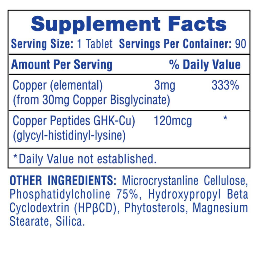 Hi-Tech Pharmaceuticals Copper Peptides 120mcg 90 Tablets bottle on a white background