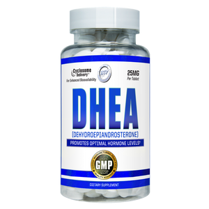 Hi-Tech Pharmaceuticals DHEA 25mg 100 Tablets supplement bottle on a white background
