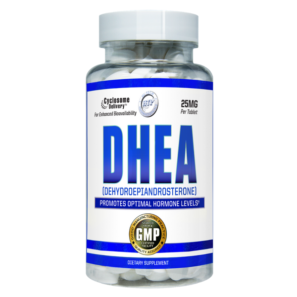 Hi-Tech Pharmaceuticals DHEA 25mg 100 Tablets supplement bottle on a white background