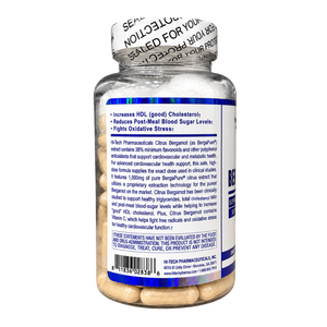 A bottle of dietary supplements with a white and blue label showing product information sealed with a protective foil cap, on a white background.