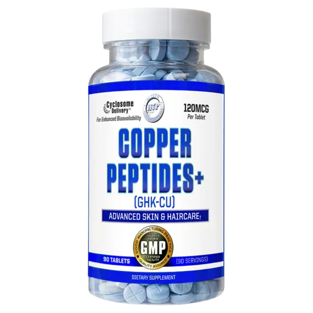 Hi-Tech Pharmaceuticals Copper Peptides 120mcg 90 Tablets bottle on a white background