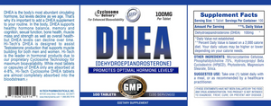 Hi-Tech Pharmaceuticals DHEA 100mg 100 Tablets full label with product description, name, and supplement facts.