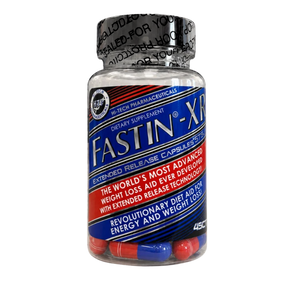 A bottle of Hi-Tech Pharmaceuticals Fastin-XR on a white background.