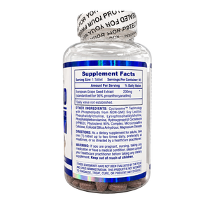 A bottle of dietary supplement containing brown powder, with a white and blue label showing Supplement Facts. The cap is sealed with a black-and-white branded tape reading 'Sealed for Your Protection.