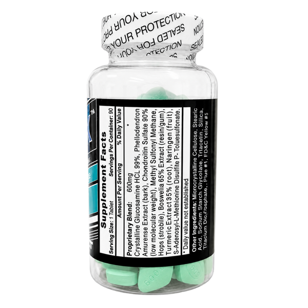Hi-Tech Pharmaceuticals Joint-RX supplement facts label on the bottle on a white background