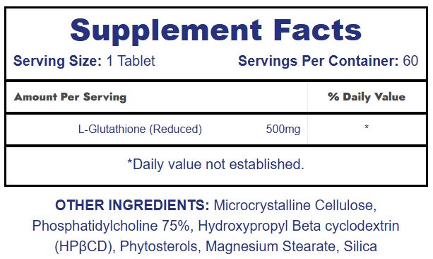 Hi-Tech Pharmaceuticals L-Glutathione 60 Tablets supplement bottle on a white background.