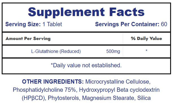 Hi-Tech Pharmaceuticals L-Glutathione 60 Tablets supplement facts