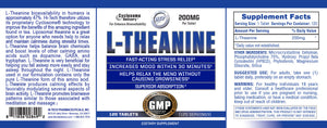 L-Theanine supplement label with blue and white design