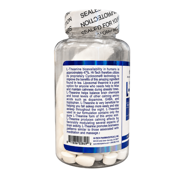 A clear plastic bottle of dietary supplements with a white cap and a blue-and-white label, shown on a plain white background. The label includes product information on a white background