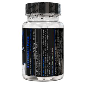  Hi-Tech Pharmaceuticals Laxogenin 100 supplement facts on bottle on a white background