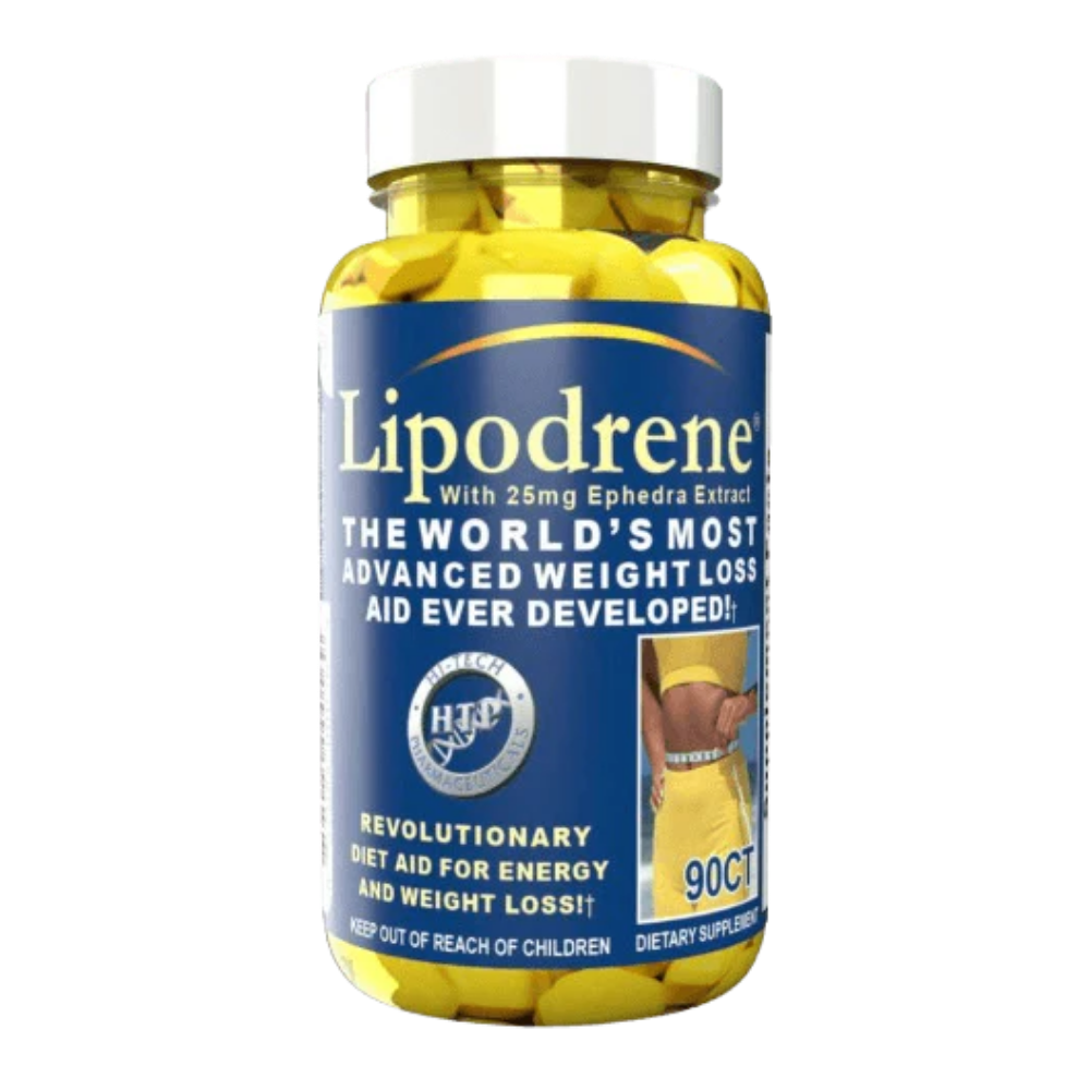 Hi-Tech Pharmaceuticals Lipodrene supplement bottle on a white background