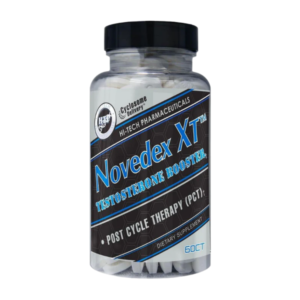 Supplement bottle labeled 'Novedex XT' on a white background
