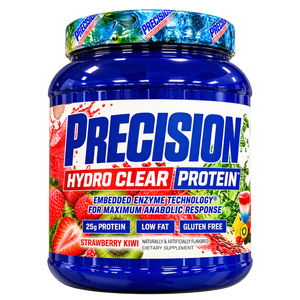 Hi-Tech Pharmaceuticals Precision Hydro Clear Protein in the strawberry kiwi flavor on a white background