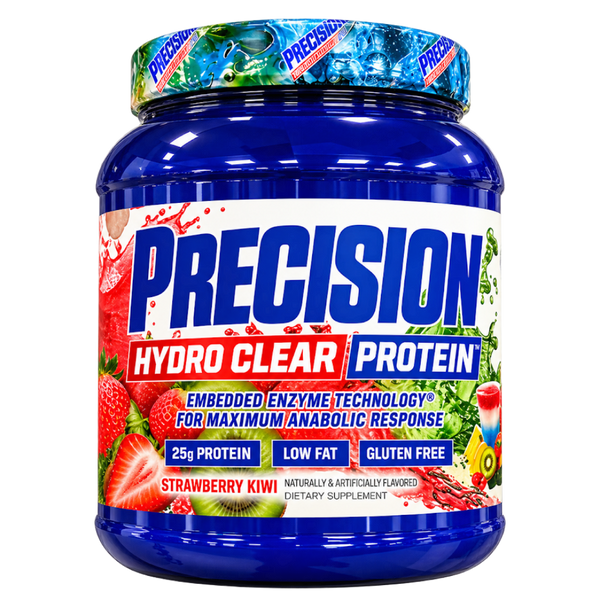 Hi-Tech Pharmaceuticals Precision Hydro Clear Protein in the strawberry kiwi flavor on a white background