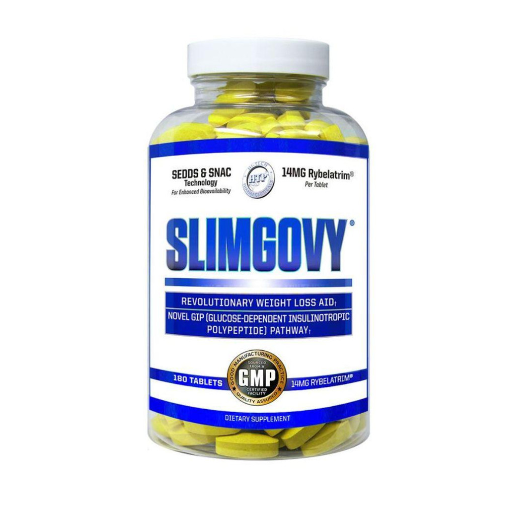 A bottle of Hi-Tech Pharmaceuticals Slimgovy on a white background.