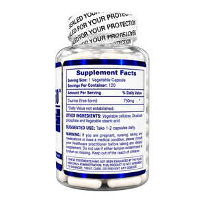 A clear plastic bottle of dietary supplements with a white child-resistant cap, showing the back label with 'Supplement Facts' and product details. The bottle is photographed on a clean white background.