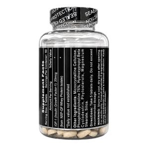 Hi-Tech Pro IGF-1 Supplement bottle with black label and white pills on a white background