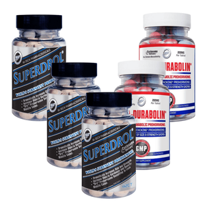 three bottles of Superdrol and two bottles of Deca-Durabolin on a white background