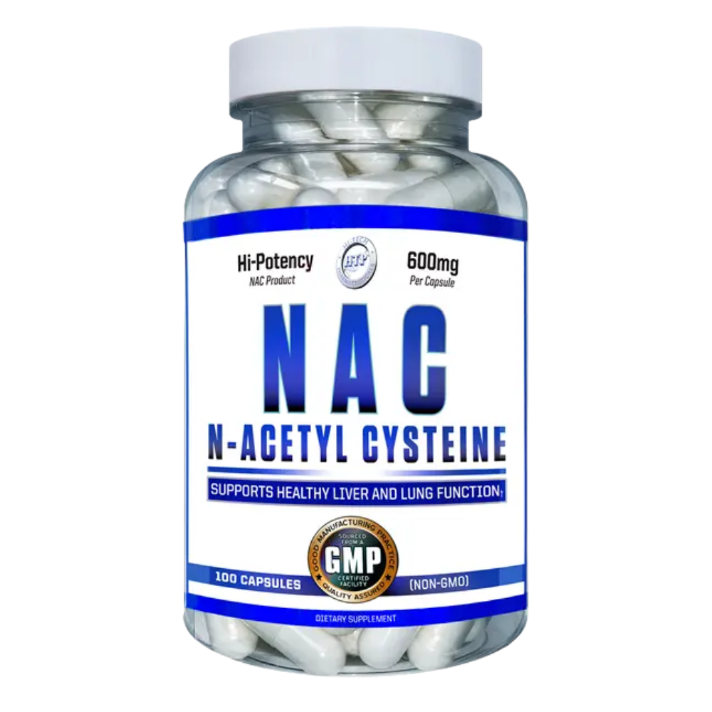 Hi Tech Pharmaceuticals NAC 600mg 100 Capsules bottle on a white background.