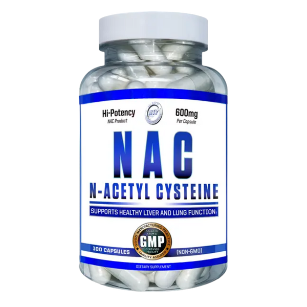 Hi Tech Pharmaceuticals NAC 600mg 100 Capsules bottle on a white background.