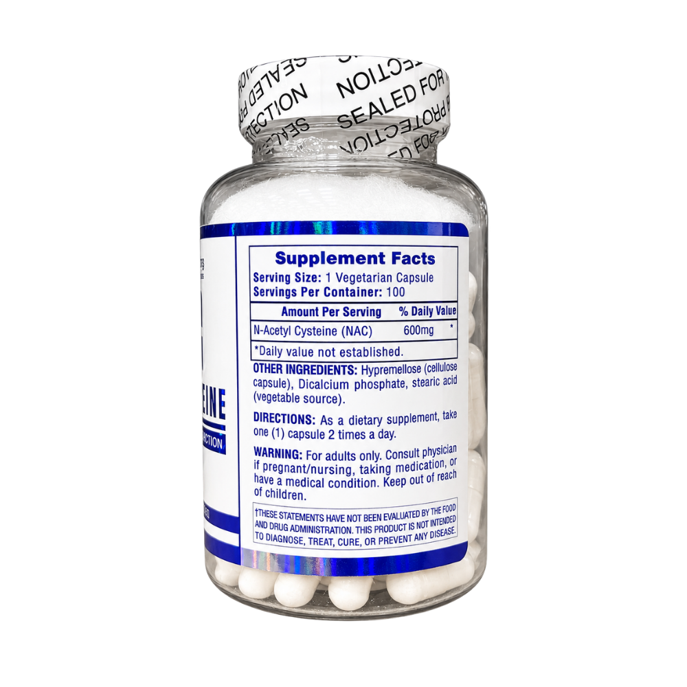 Hi Tech Pharmaceuticals NAC 600mg 100 Capsules bottle on a white background.