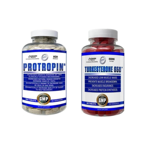 Two supplement bottles labeled 'Protropin' and 'Turkesterone 660' on a white background.
