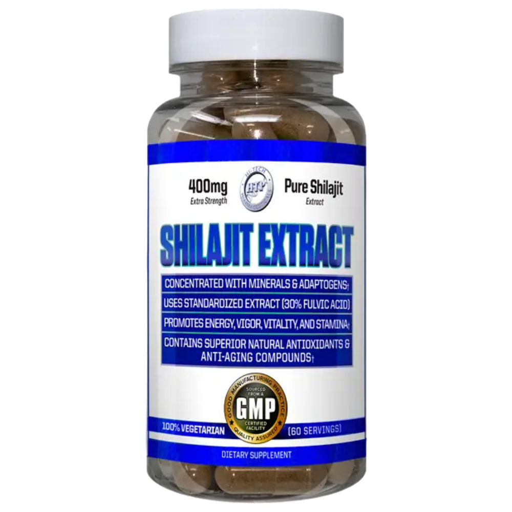 Hi Tech Pharmaceuticals Shilajit Extract 60 Servings bottle on a white background.