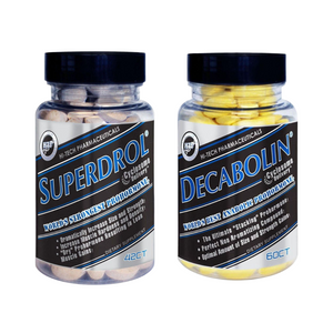 Two bottles of Superdrol and Decabolin on a white background