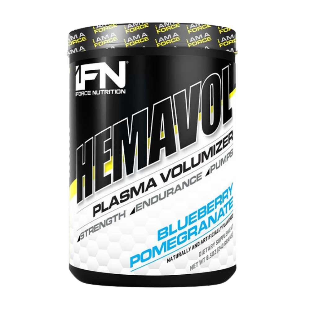 IFORCE Hemavol 32 Servings tub in the blueberry Pomegranate flavor on a white background.