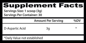 Insane Labz D-Aspartic Acid 30 Servings supplement facts label