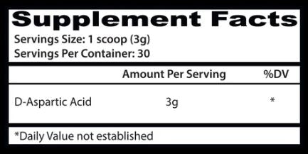 Insane Labz D-Aspartic Acid 30 Servings supplement facts label
