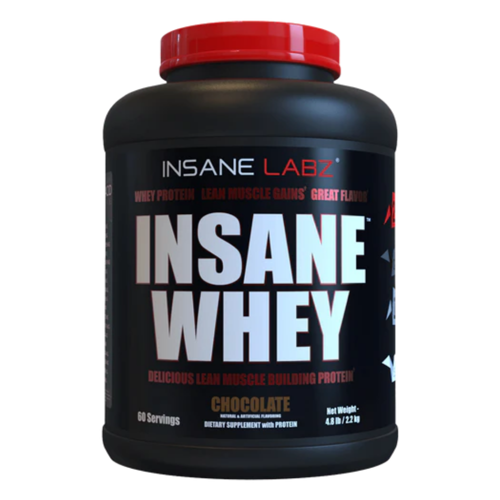 Insane Labz Insane Whey 5lb in the chocolate flavor on a white background.
