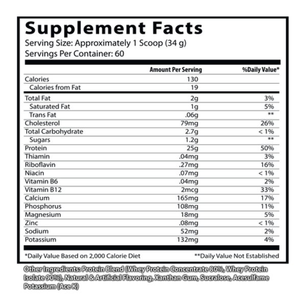 Insane Labz Insane Whey 5lb supplement facts on a white background.