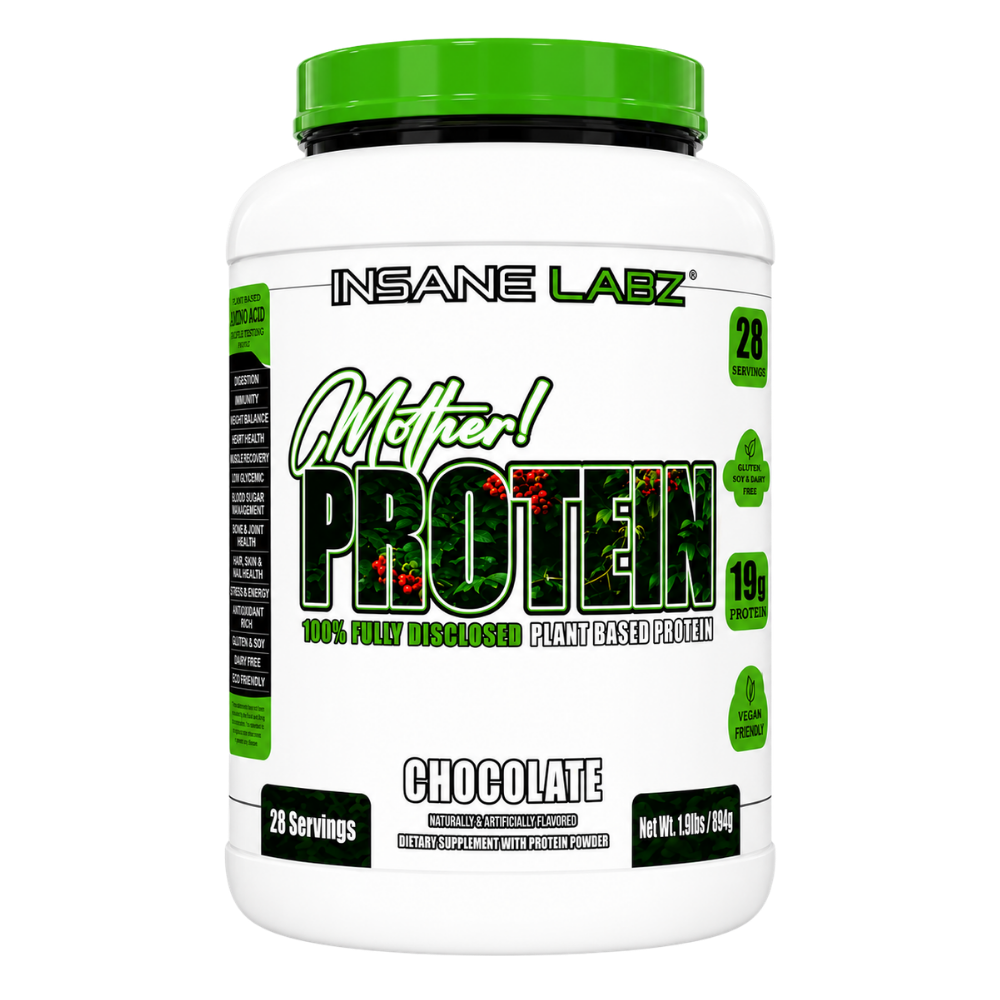 Insane Labz Mother! Plant Based Protein 28 Servings Vanilla Latte flavor on a white background