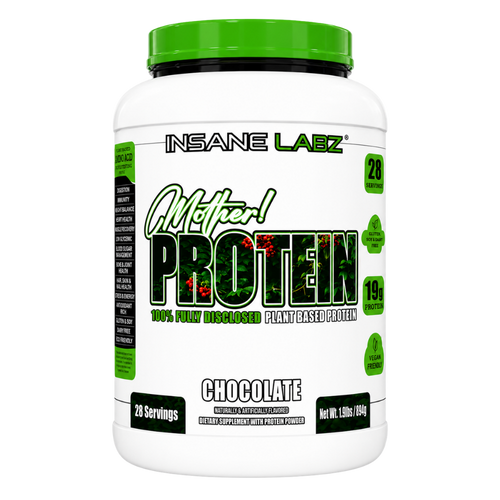 Insane Labz Mother! Plant Based Protein 28 Servings Chocolate flavor on a white background