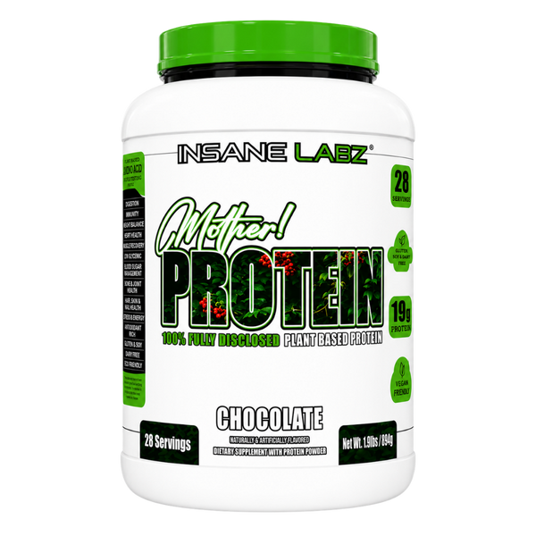 Insane Labz Mother! Plant Based Protein 28 Servings Chocolate flavor on a white background