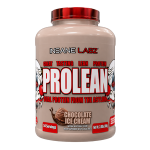 Insane Labz Prolean Protein Tub in the Chocolate Ice Cream flavor on a white background
