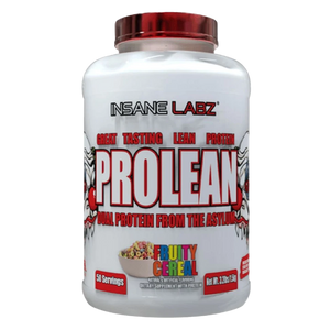 Insane Labz Prolean Protein Tub in the Fruity Cereal flavor on a white background